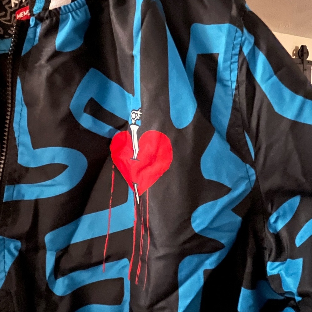 Members Only x Keith Haring Blue &  Black Patterned  Bomber Jacket sz-Large - Picture 4 of 12